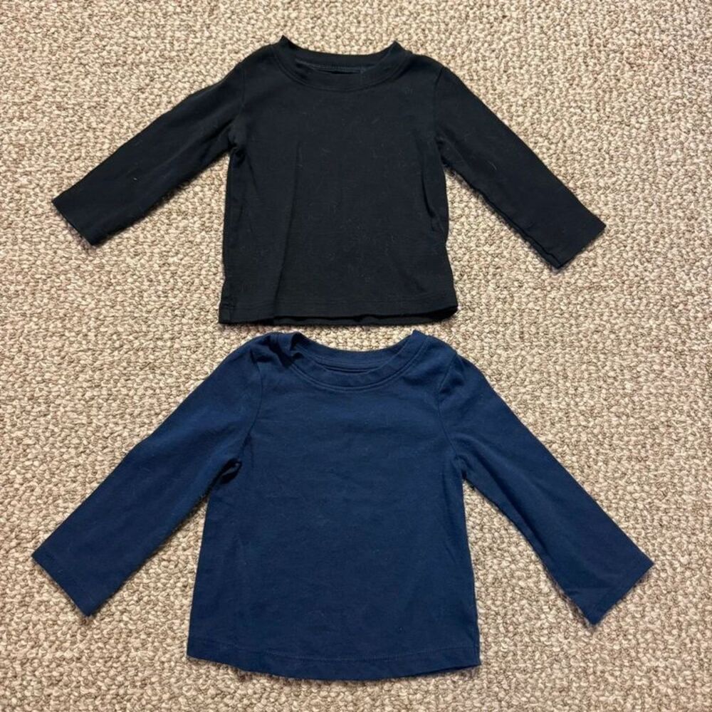 Bundle of 2 Unisex Baby Long Sleeve Shirts Black Navy Carters Cat Jack 12 Months